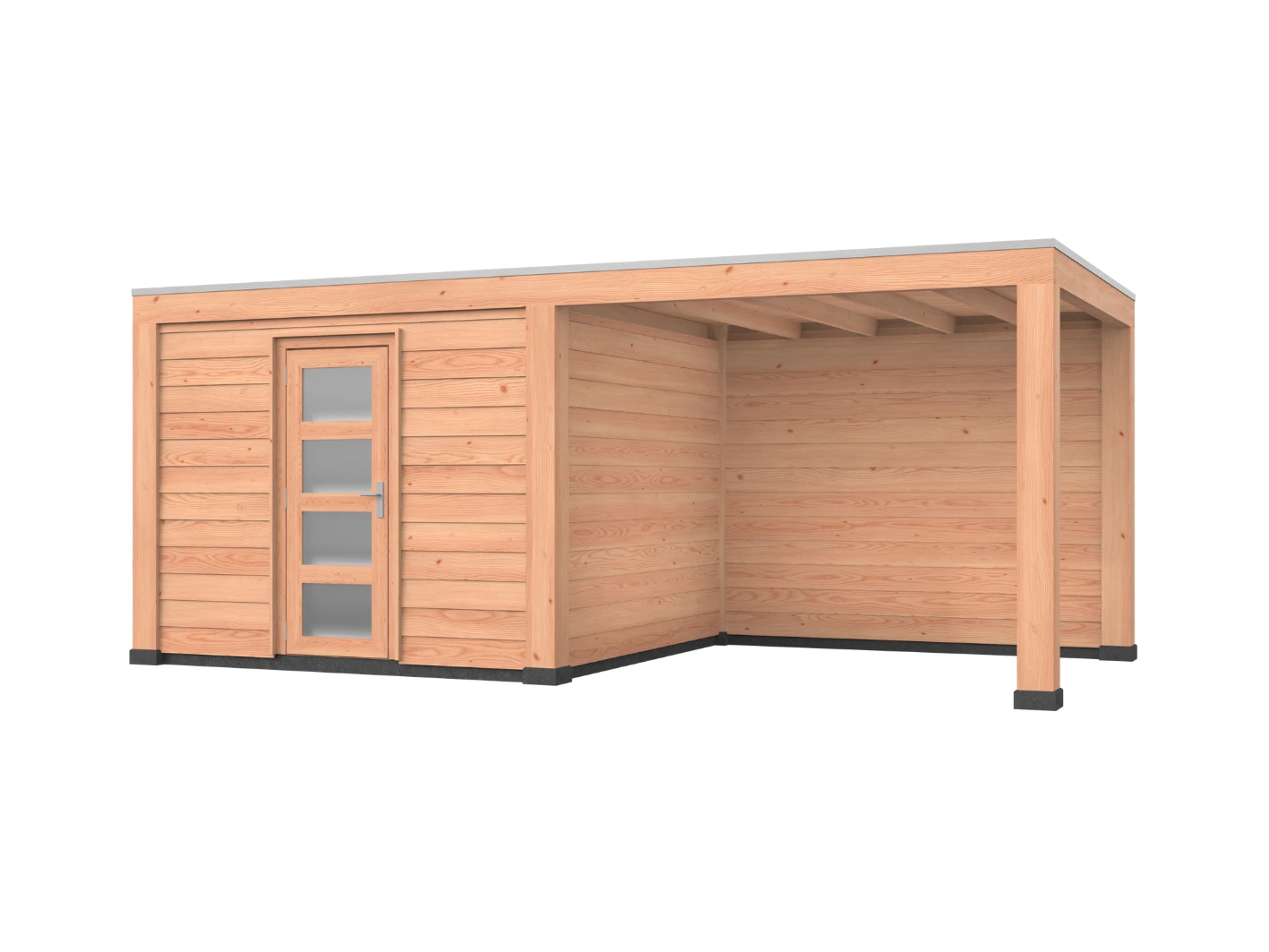 Douglas overkapping, 600 x 300, met schuur en achterwand, Westwood Modern - Afbeelding 1